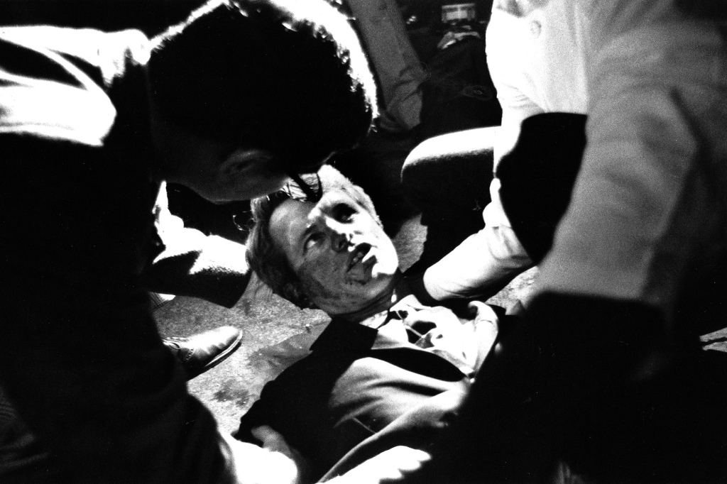 Presidential candidate Robert F. Kennedy lies on the floor at the Ambassador Hotel in Los Angeles moments after he was fatally shot in the head by Sirhan Sirhan, a Jerusalem-born Christian Arab of Jordanian nationality.