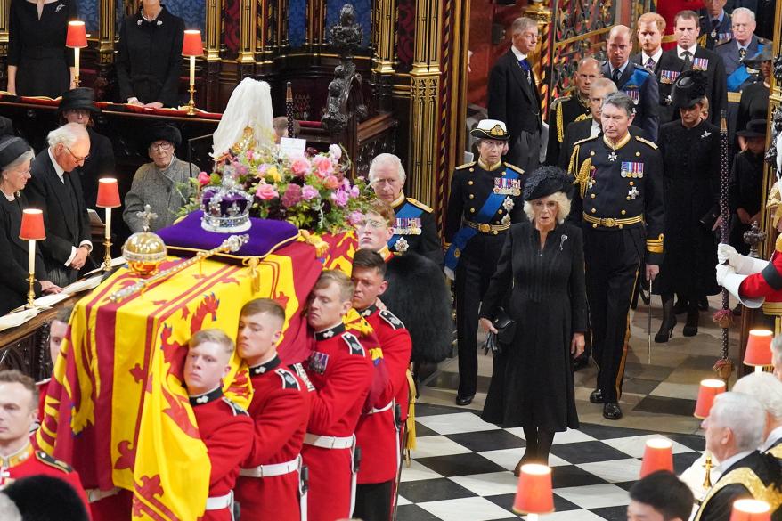 Queen Consort Camilla joined King Charles behind the coffin inside Westminster Abbey.