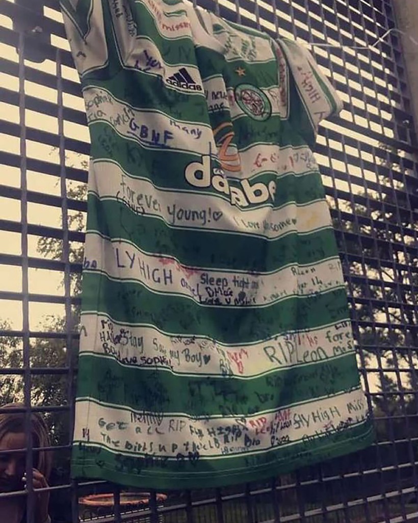 Brown's family hung a soccer jersey signed by his friends at a local park.