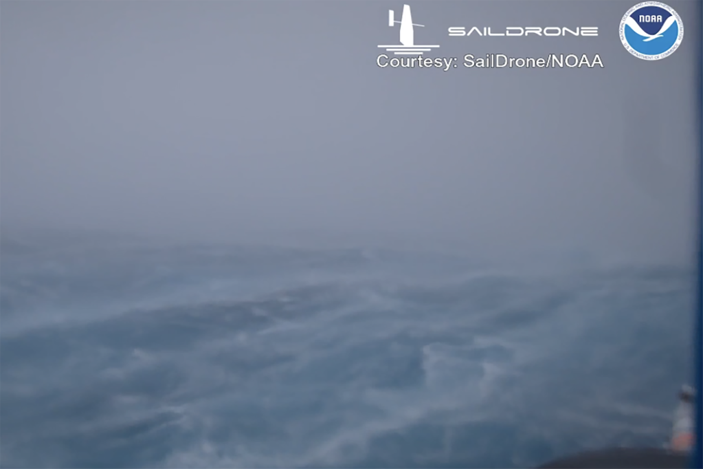 Footage from a Saildrone captures the waves amid a powerful Hurricane Fiona storm.
