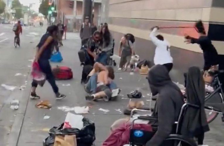 Video shows homeless fighting on San Francisco street