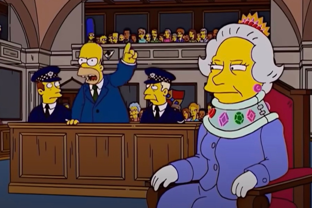 Queen Elizabeth II never actually died in any of the six "Simpsons" episodes she appeared in.