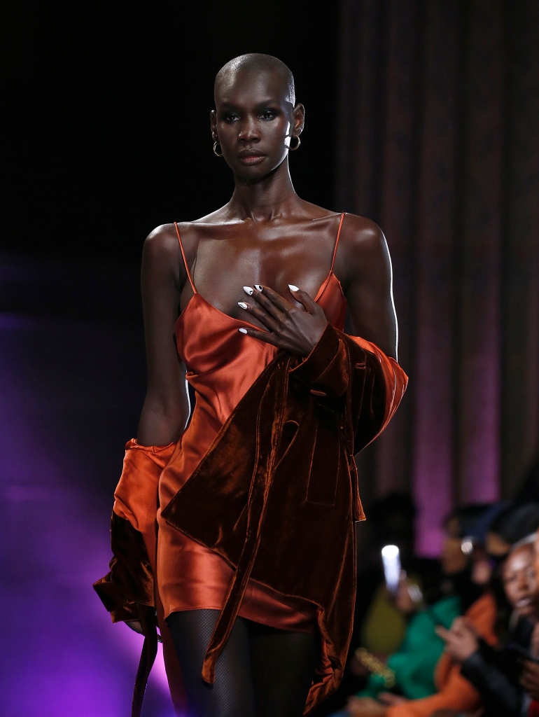One model covered her exposed skin at Sergio Hudson.