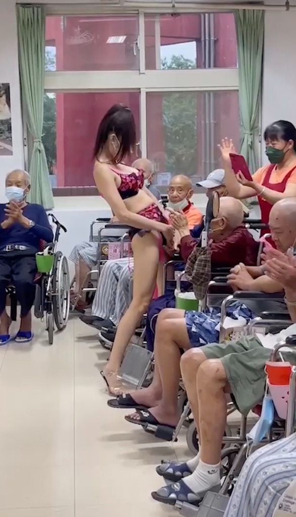 Nursing home residents clapped along enthusiastically, seeming to relish the raunchy show. 