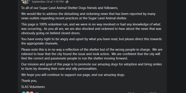 Sugar Land Animal Shelter volunteers grieved the "sickening and disturbing news" and said it happened "behind closed doors."