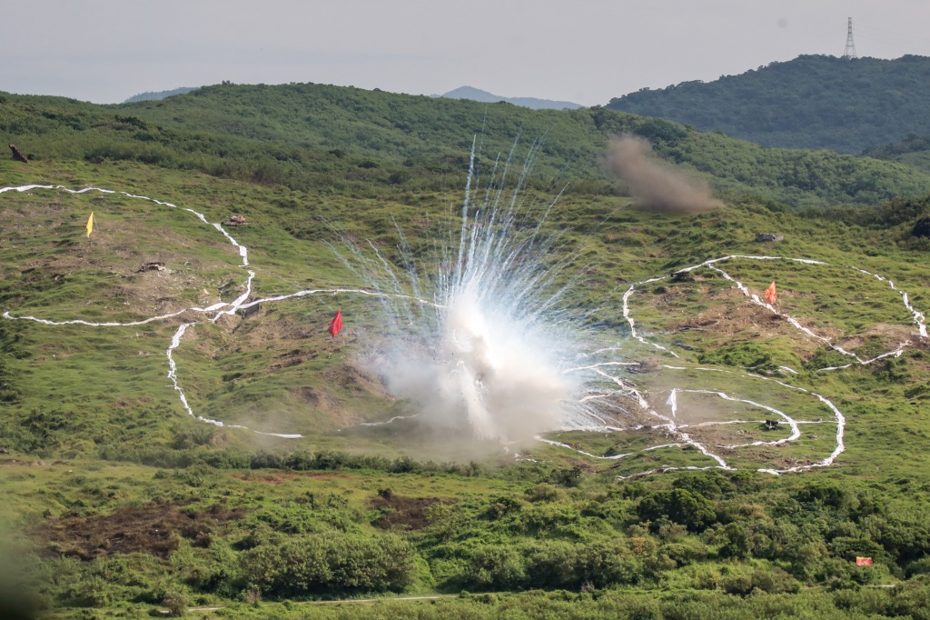 Artillery hits a target during the 2-day live-fire drill in Taiwan on Sept. 7, 2022.