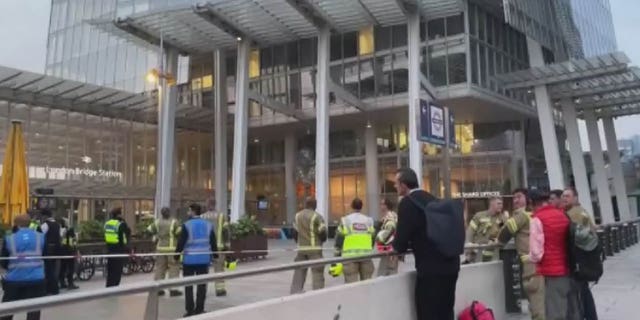 Police, firefighters and bystanders at The Shard watched the climber from below.