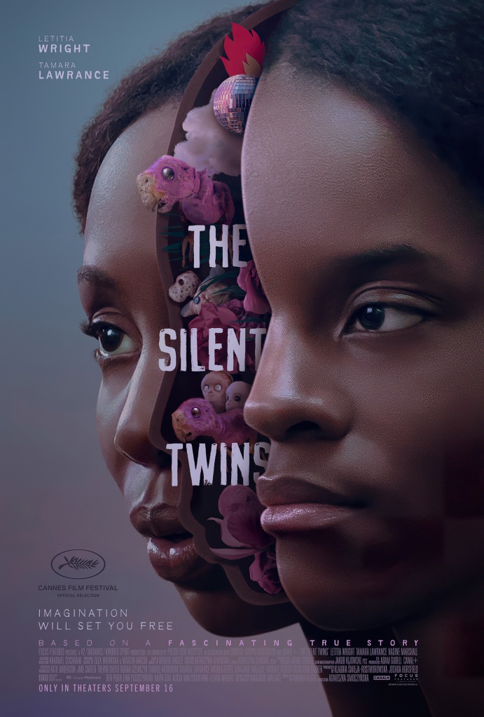 A poster for 'The Silent Twins,' starring Tamara Lawrence (left) and Letitia Wright. The film tells the true story of star-crossed twins June and Jennifer Gibbons. 