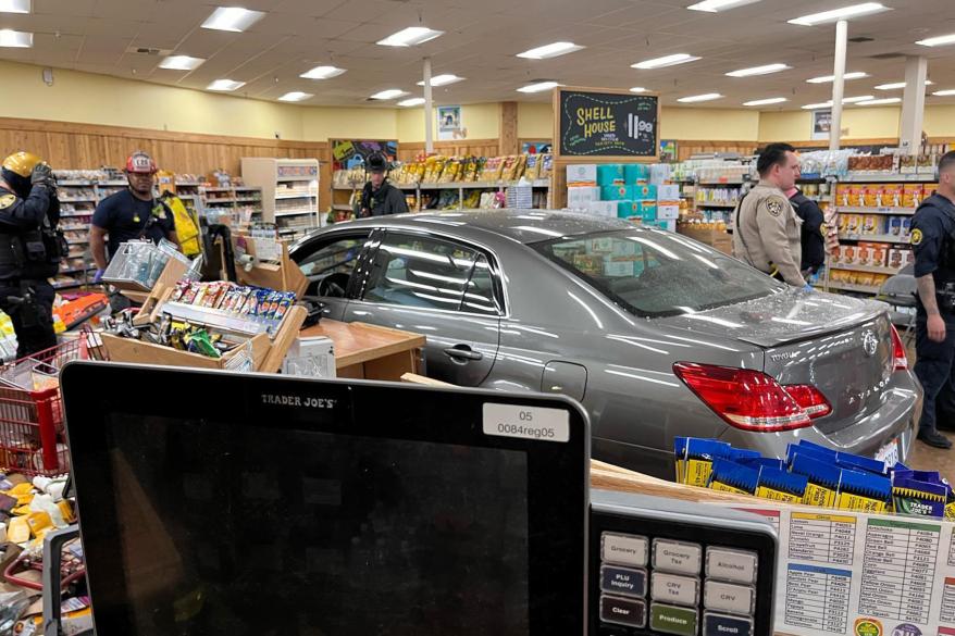 Car inside Trader Joe's