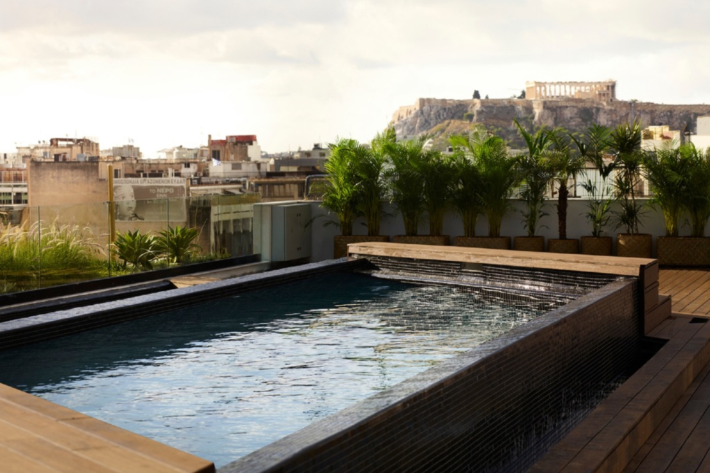 Exterior of the hotel's rooftop pool.