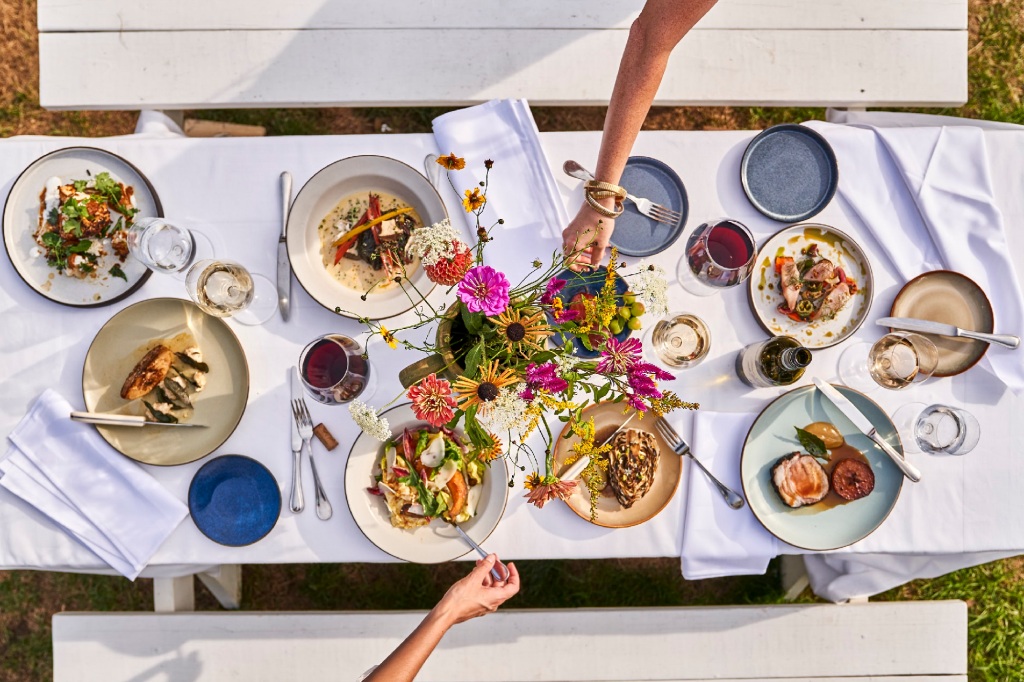 Overhead shot of food prepared by Mayflower's new chef.