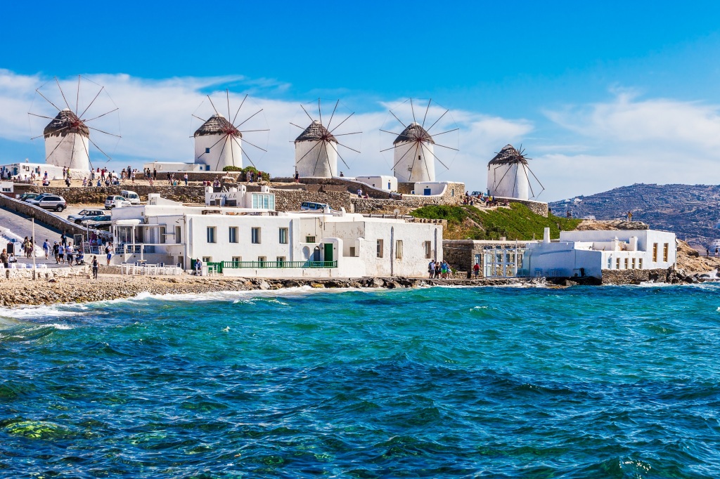 Exterior of windmills on Mykonos. 