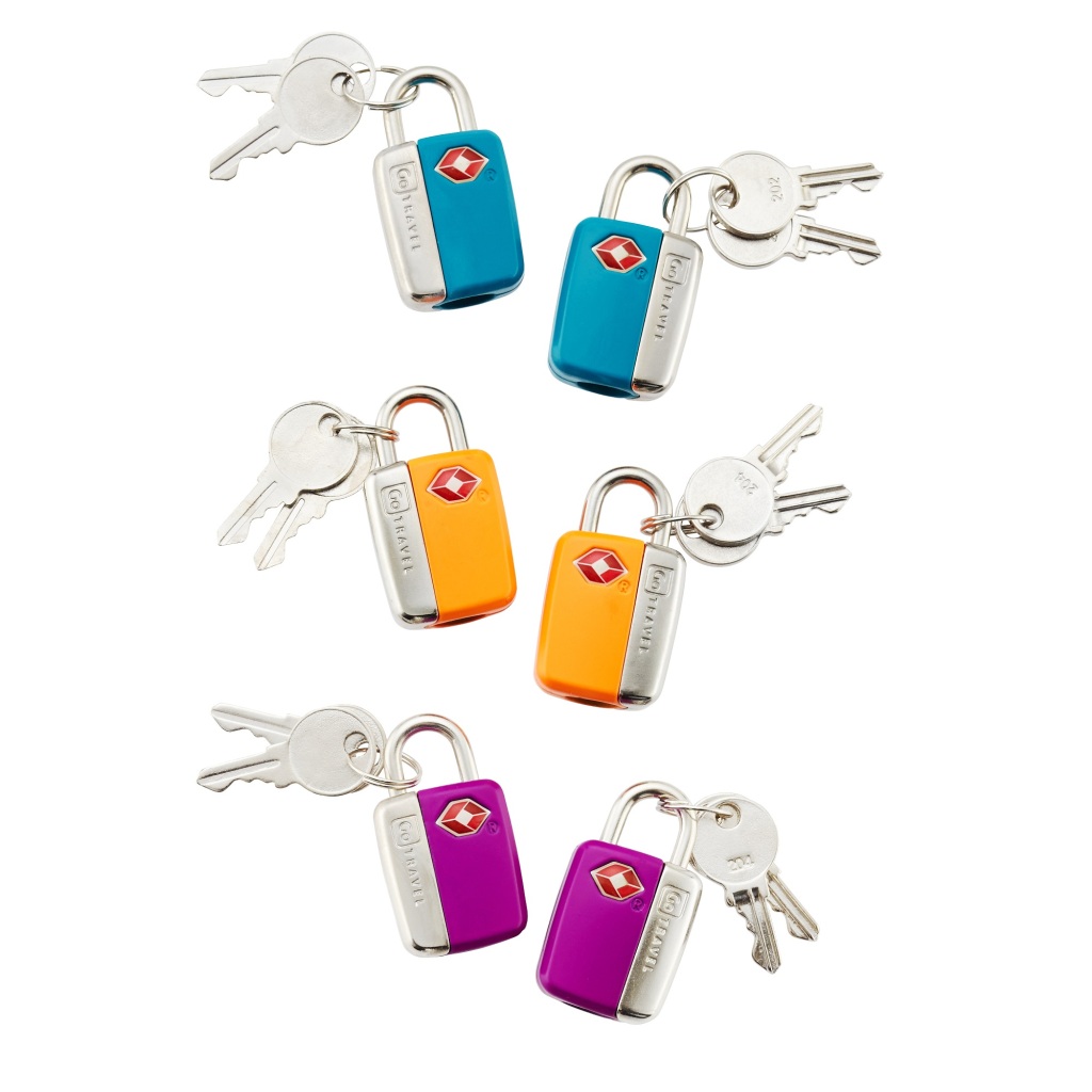 Six colorful safety travel locks.