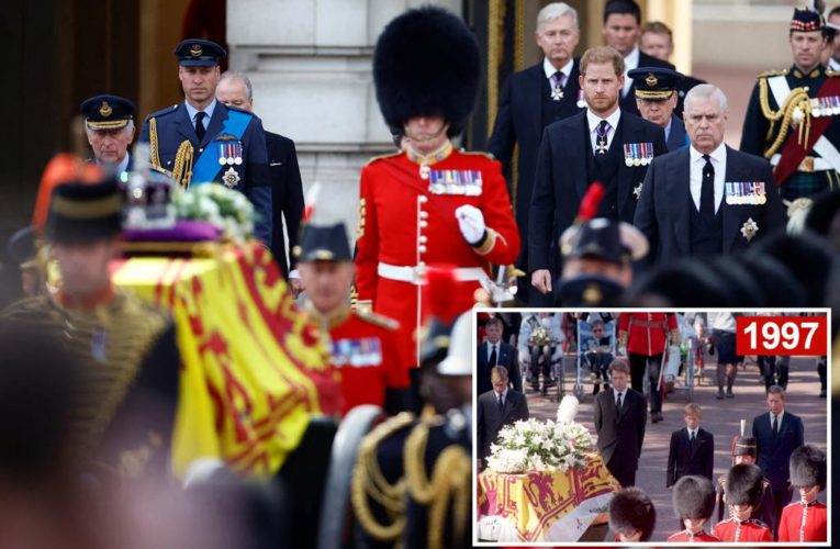 Princes Harry, William walk together in Queen Elizabeth’s procession