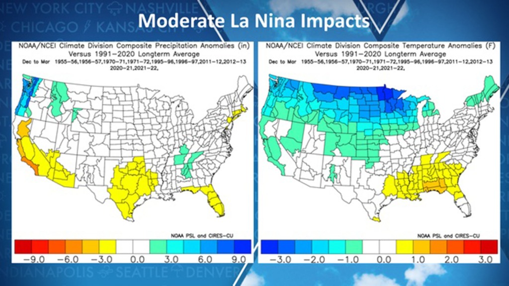 Moderate La Nina Impacts: Precipitation and temperature anomalies