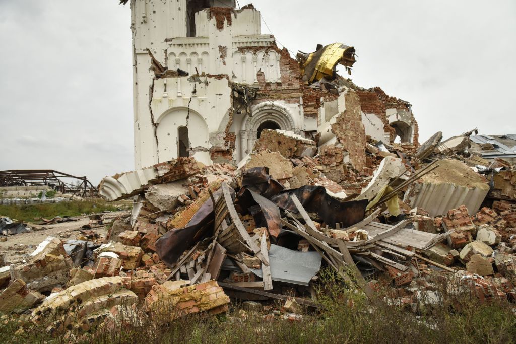 Remains of St. George monastery in Dolyna village are shown in Donetsk, Ukraine, on Oct. 2022.