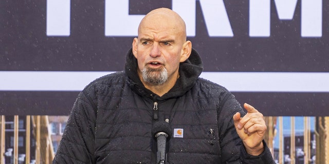 John Fetterman, lieutenant governor of Pennsylvania and Democratic senate candidate, speaks during a campaign rally in Pittsburgh, Pennsylvania, US, on Saturday, Oct. 1, 2022. ( Nate Smallwood/Bloomberg via Getty Images)