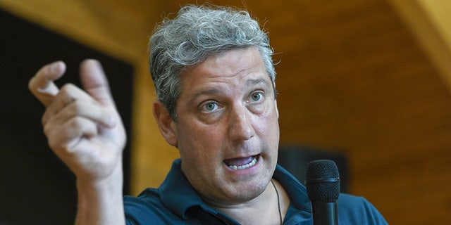 Tim Ryan, U.S. Democrat Senate candidate for Ohio, speaks during an Undecided Voter Town Hall in Lancaster, Ohio, on Wednesday, Aug. 3, 2022. 