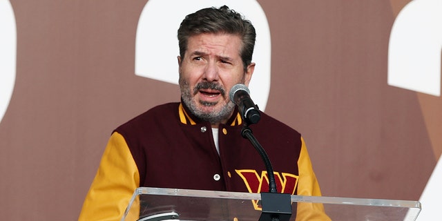 Team co-owner Dan Snyder speaks during the announcement of the Washington Football Team's name change to the Washington Commanders at FedExField on February 02, 2022 in Landover, Maryland.  