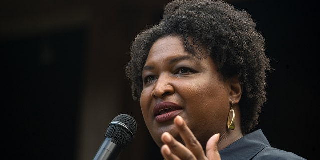 Georgia gubernatorial candidate Stacey Abrams speaks to supporters and members of the Rabun County Democrats group on July 28, 2022, in Clayton, Georgia. Abrams is running against current Georgia Governor Brian Kemp. The election is to be held on November 8, 2022. 