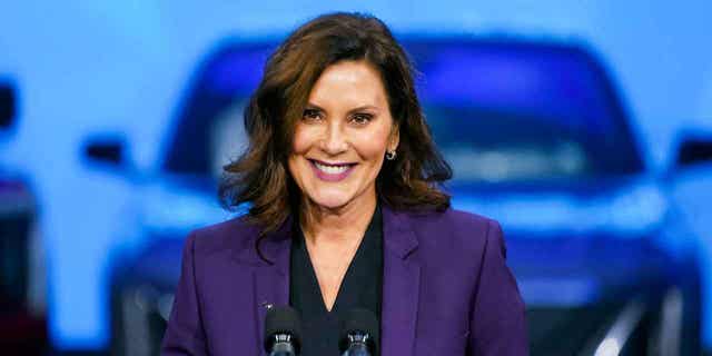 Democratic Michigan Gov. Gretchen Whitmer speaks at the North American International Auto Show in Detroit, Sept. 14, 2022.