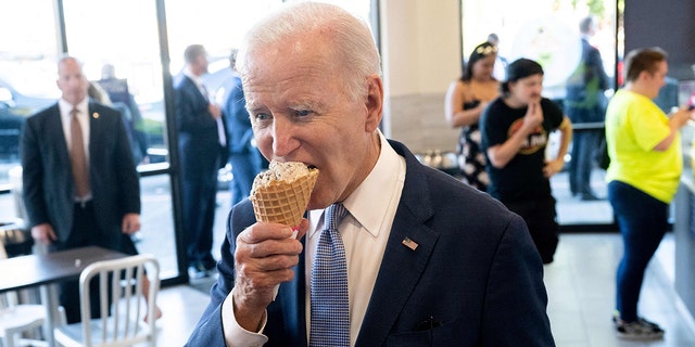 US President Joe Biden stops for ice cream at Baskin Robbins in Portland, Oregon, October 15, 2022. 