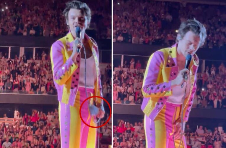 Harry Styles doubles over after being hit in groin with bottle on stage: ‘That’s unfortunate’