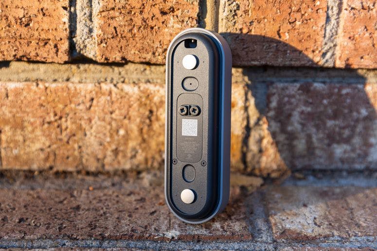 Shot of the rear of the Nest doorbell wired, showing the mounting hardware