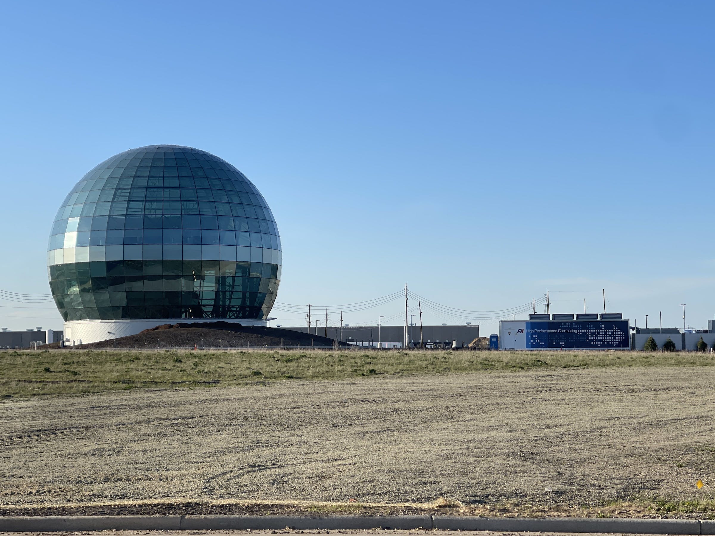 Foxconn’s dome in Wisconsin, with “high performance computing” shipping container next to it.