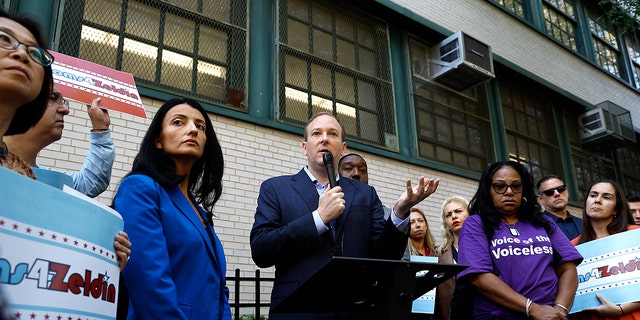 New York Republican gubernatorial candidate Lee Zeldin speaks at a "Moms 4Zeldin" town hall on the Upper West Side of Manhattan on Oct. 7, 2022, in New York City. 