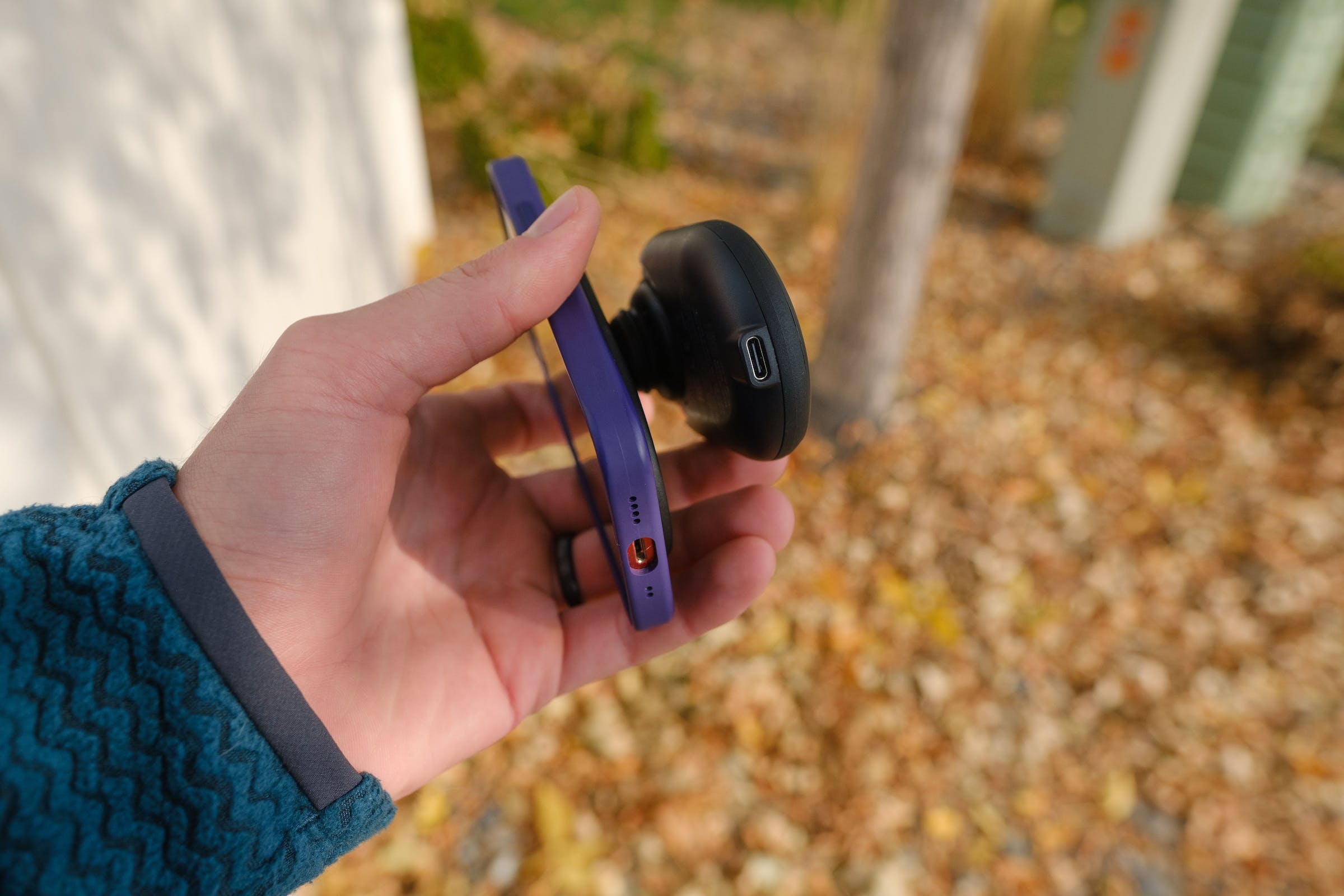 Image of the JumpStart’s USB-C port, with the accessory extended into the holding position.