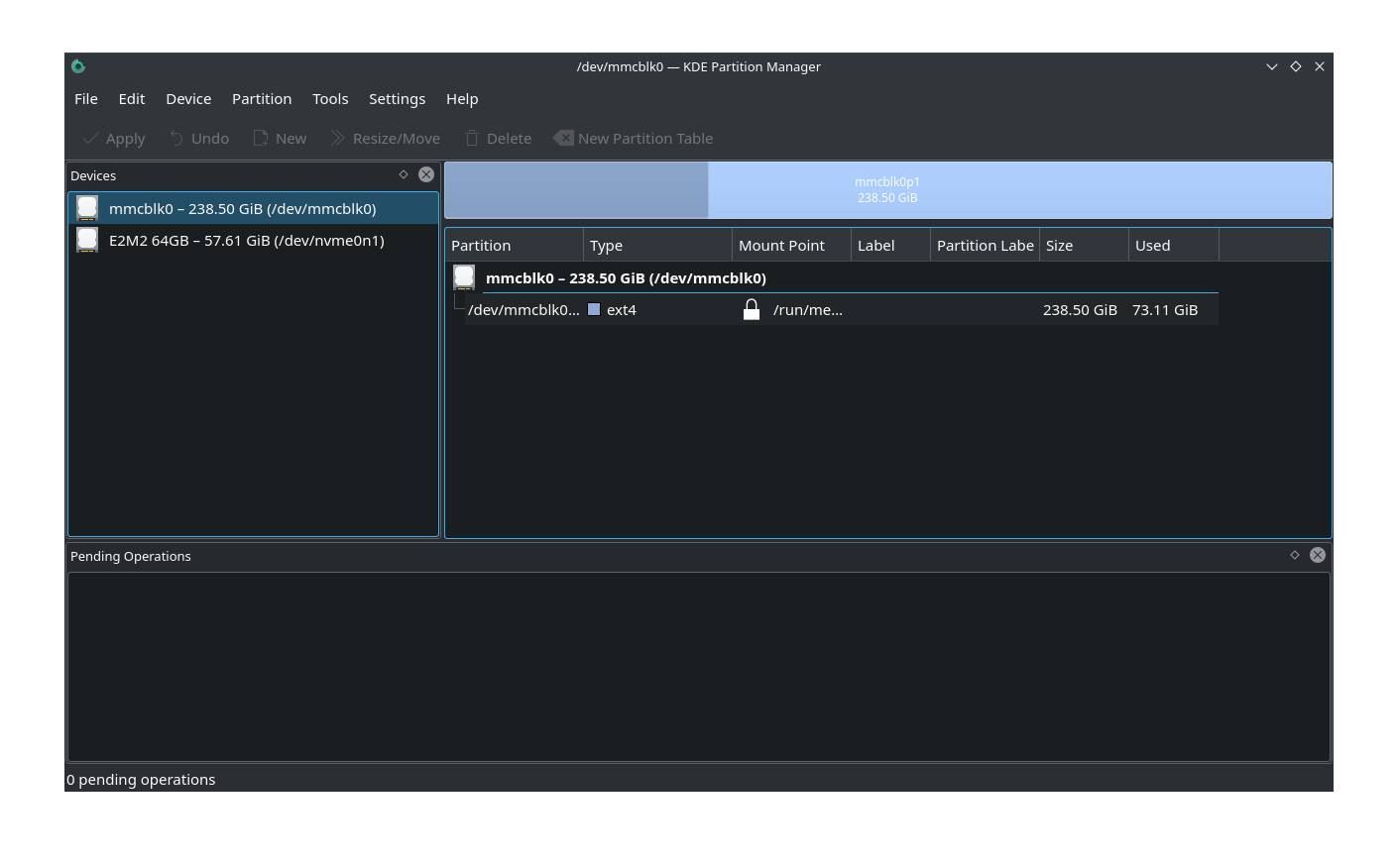 A screenshot showing KDE Partition Manager within the Steam Deck’s desktop mode