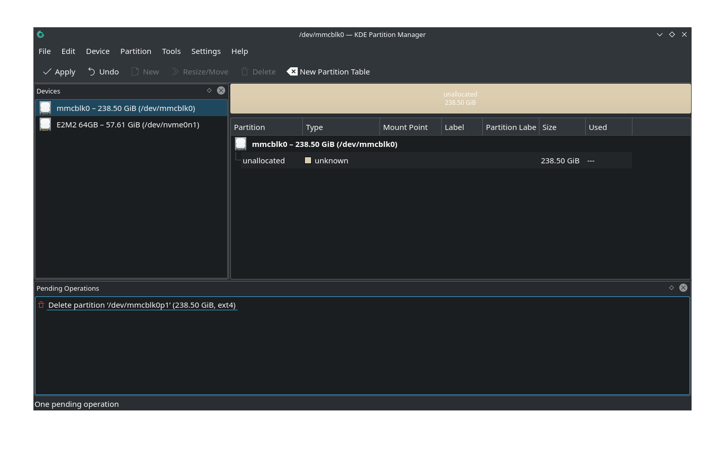 A screenshot within KDE Partition Manager