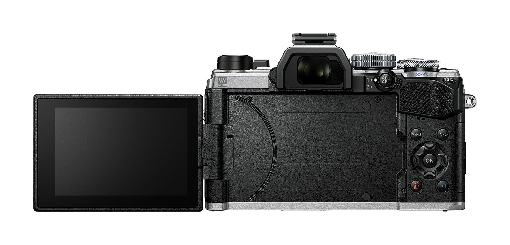 The rear of the OM-5 looks identical to the previous OM-D E-M5 Mark III, and it maintains the articulating three-inch touchscreen with about 1.04 million dots.