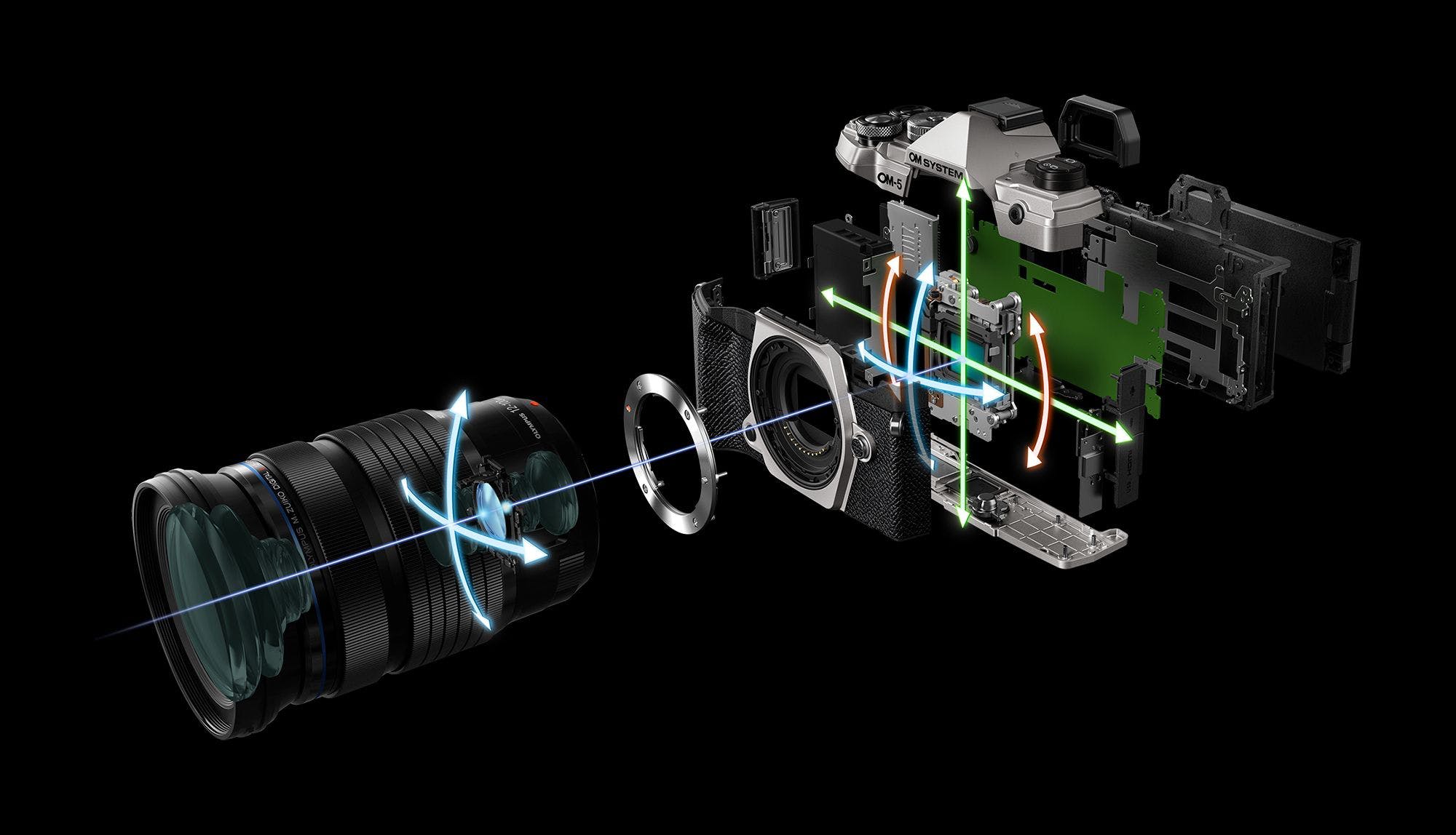 The OM-5’s in-body image stabilization achieves up to 6.5 stops of compensation, or 7.5 stops when paired with an optically stabilized lens.