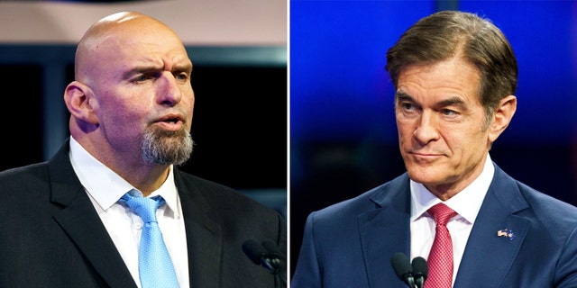 Pennsylvania Senate candidates John Fetterman and Dr. Mehmet Oz participate in a debate on October 25 in Harrisburg, Pennsylvania.