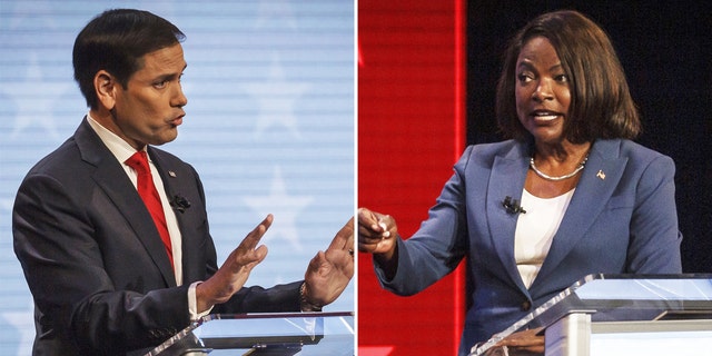 Sen. Marco Rubio, a Republican, and Democratic Rep. Val Demings debate in Palm Beach County on Tuesday, Oct. 18, 2022.