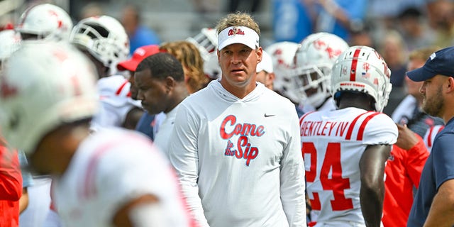 Ole Miss head coach Lane Kiffin on the sideline during a game against the Georgia Tech Yellow Jackets Sept. 17, 2022, at Bobby Dodd Stadium in Atlanta.  