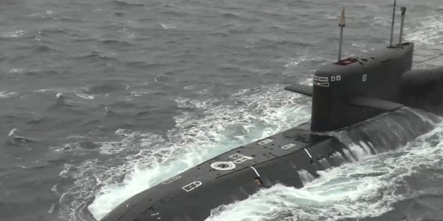 A still image from video, released by the Russian Defence Ministry, shows what it said to be Russia's strategic nuclear-powered ballistic missile submarine Tula during exercises held by the country's strategic nuclear forces at an unknown location, in this image taken from handout footage released Oct. 26, 2022.