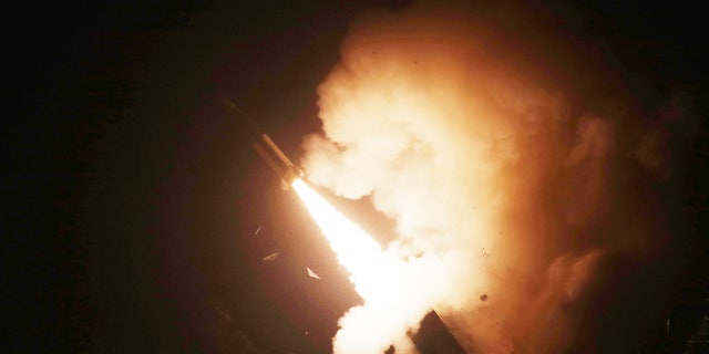 An Army Tactical Missile System or ATACMS, missile is fired during a joint military drill between U.S. and South Korea at an undisclosed location in South Korea, Wednesday, Oct. 5, 2022. 