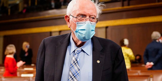 Sen. Bernie Sanders (I-VT) arrives before President Joe Biden addresses a joint session of Congress in the House chamber of the U.S. Capitol April 28, 2021, in Washington, D.C.