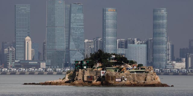 Shiyu, or Lion Islet, which is part of Kinmen county, one of Taiwan's offshore islands, is seen in front of China's Xiamen, on Lieyu island, Kinmen county, Taiwan Aug. 20, 2018. 