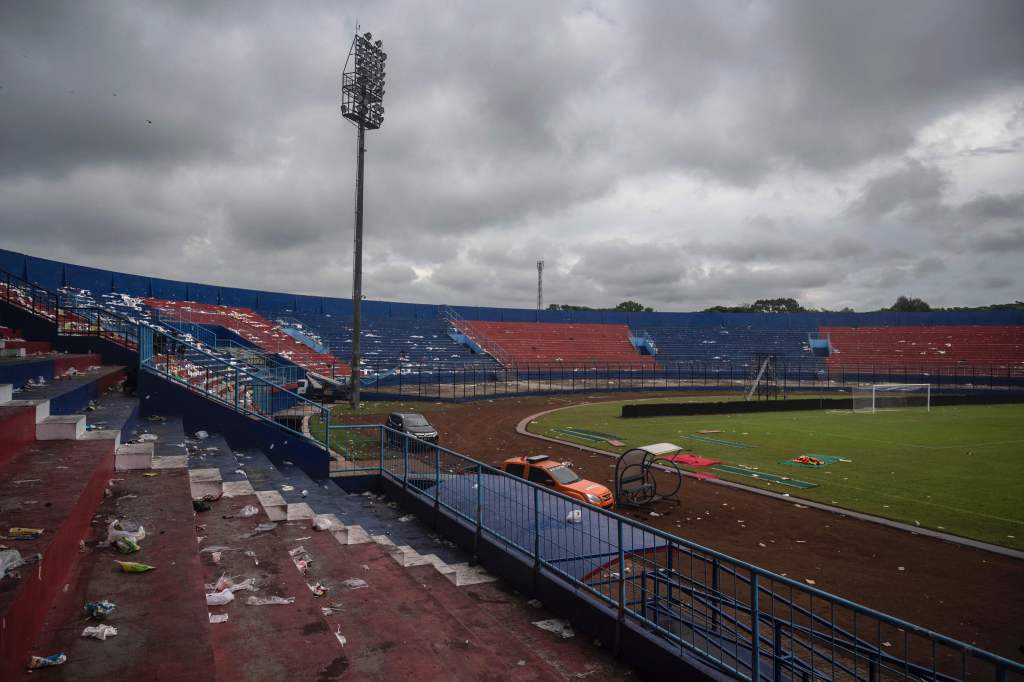 A general view shows Kanjuruhan stadium days after the deadly stampede following the football match in Malang, East Java on Oct. 3, 2022.