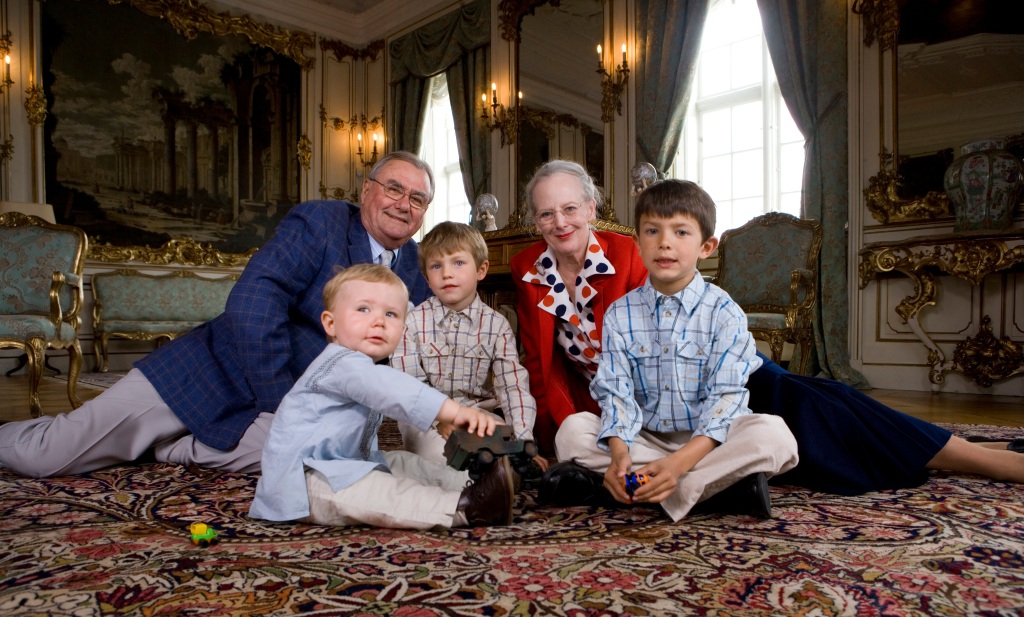 Denmark?s Queen Margrethe and Price Henrik with their grandchildren (from left) Prince Christian, Prince Felix and Prince Nikolai at Fredensborg Castle in Fredensborg, Denmark on June 2, 2007.