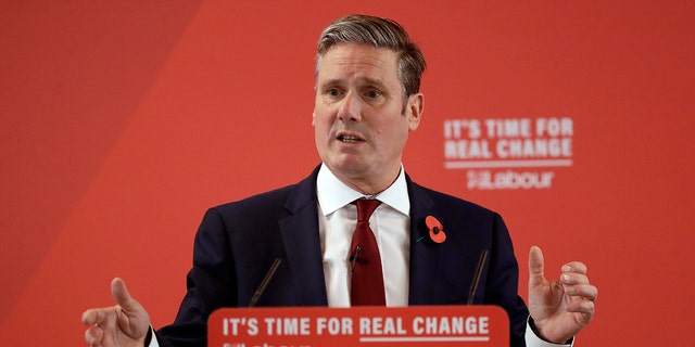 Britain's opposition Labour Party Shadow Secretary of State for Exiting the European Union Keir Starmer delivers a speech at their election campaign event on Brexit in Harlow, England Nov. 5, 2019. 