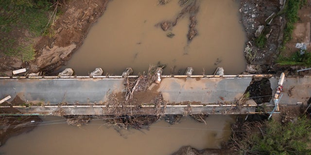 View of a damaged bridge after Hurricane Fiona hit Villa Esperanza in Salinas, Puerto Rico, Wednesday, September 21, 2022.