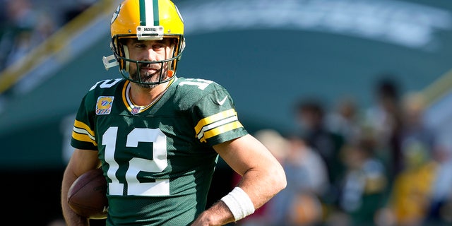 Aaron Rodgers of the Green Bay Packers looks on before the game against the New England Patriots at Lambeau Field on Oct. 2, 2022, in Green Bay, Wisconsin.