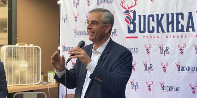 Georgia Secretary of State Brad Raffensperger speaks to the Buckhead Young Republicans, on May 19, 2022 in Atlanta, Georgia 