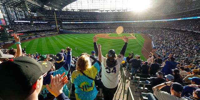 A general view of American Family Field as fans cheer on during the game between the St. Louis Cardinals and the Milwaukee Brewers on Thursday, April 14, 2022 in Milwaukee.