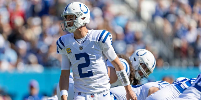 Matt Ryan of the Indianapolis Colts calls out a play against the Tennessee Titans at Nissan Stadium on Oct. 23, 2022, in Nashville, Tennessee.